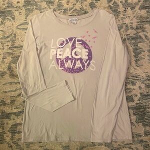 Lucky Brand “Love, Peace, Always” Long Sleeve Cotton Tee Shirt: Large
